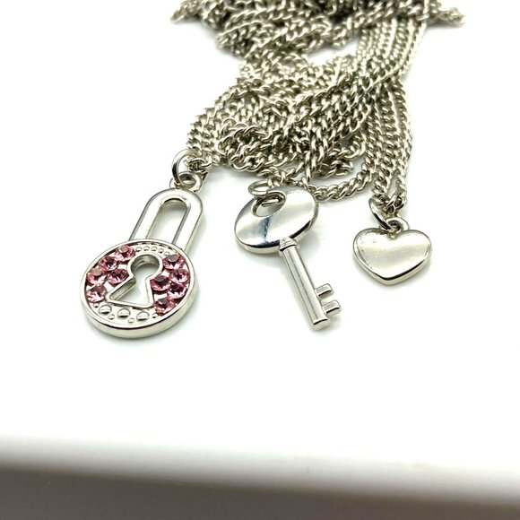 Vintage Triple Strand Delicate Chain Necklace, Silver Tone with Charm Pendants - Picture 4 of 4